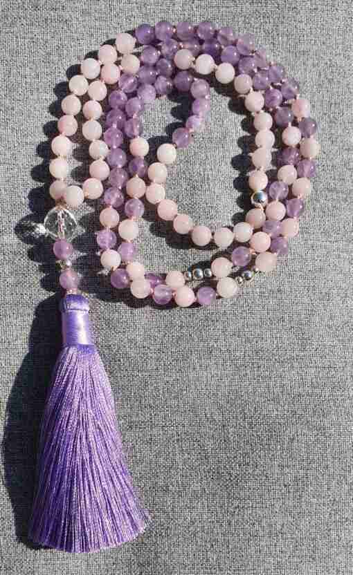 Lavendelamethyst-Rosenquarz-Mala