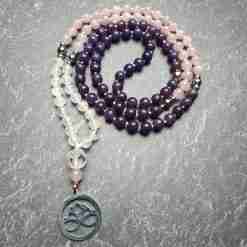Lepidolith-Rosenquarz-Milchquarz-Mala + Armband