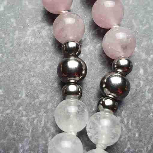 Lepidolith-Rosenquarz-Milchquarz-Mala + Armband – Bild 11