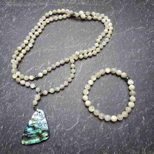 Perlmutt-Abalone-Mala + Armband – Bild 15