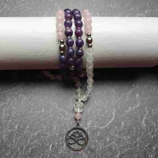 Lepidolith-Rosenquarz-Milchquarz-Mala + Armband – Bild 15