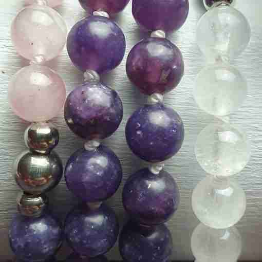 Lepidolith-Rosenquarz-Milchquarz-Mala + Armband – Bild 2