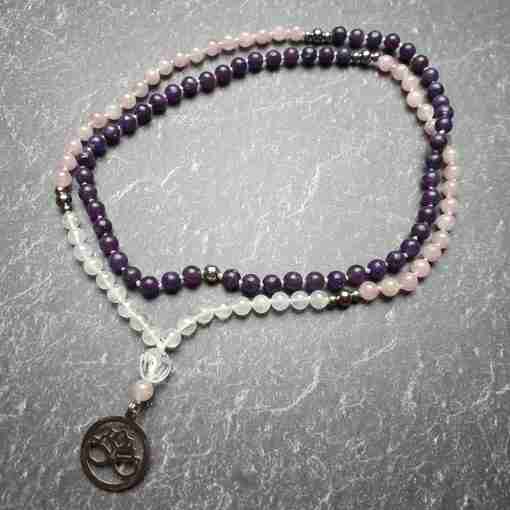 Lepidolith-Rosenquarz-Milchquarz-Mala + Armband – Bild 3