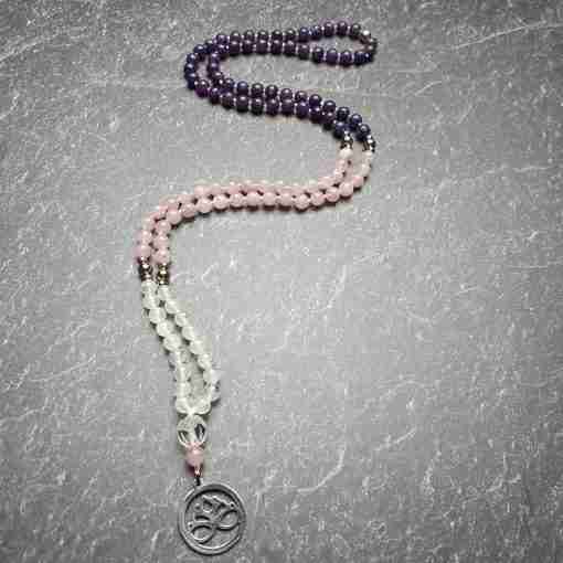 Lepidolith-Rosenquarz-Milchquarz-Mala + Armband – Bild 4