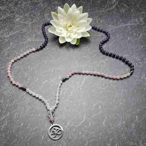 Lepidolith-Rosenquarz-Milchquarz-Mala + Armband – Bild 5