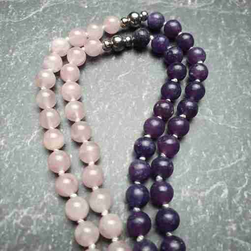 Lepidolith-Rosenquarz-Milchquarz-Mala + Armband – Bild 8