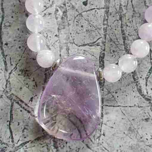 Amethyst (Lavendelamethyst) -Milchquarz-Rosenquarz-Mala + Armband – Bild 8