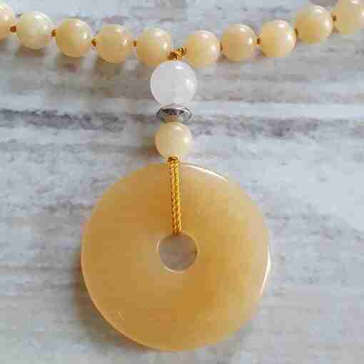 Schungit-gelbe Calcit-Schneequarz-Mala + Armband – Bild 8