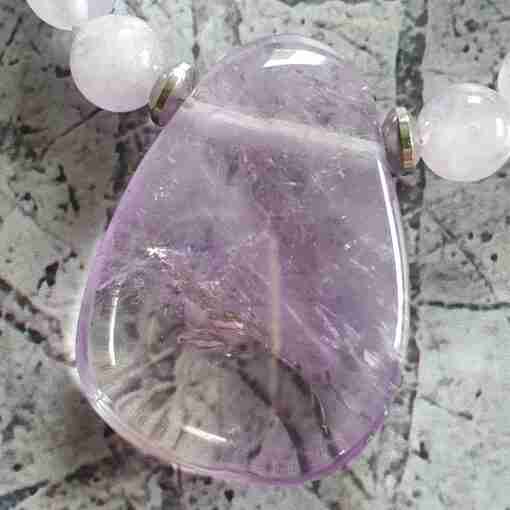 Amethyst (Lavendelamethyst) -Milchquarz-Rosenquarz-Mala + Armband – Bild 9