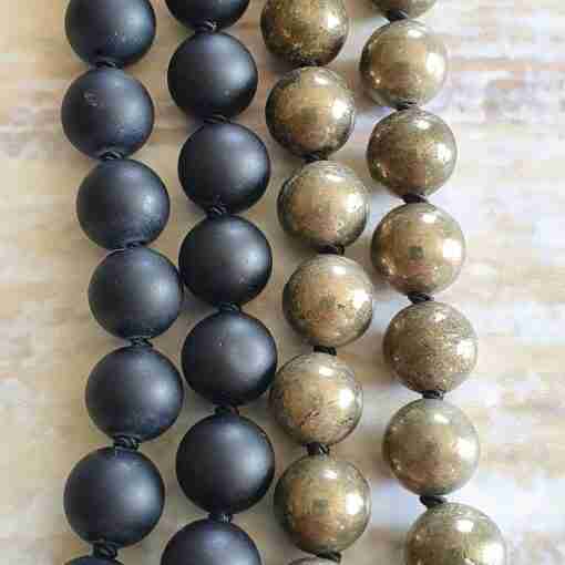Matte Obsidian-Pyrit-Mala (2) – Bild 9