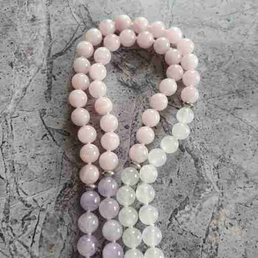 Amethyst (Lavendelamethyst) -Milchquarz-Rosenquarz-Mala + Armband – Bild 10