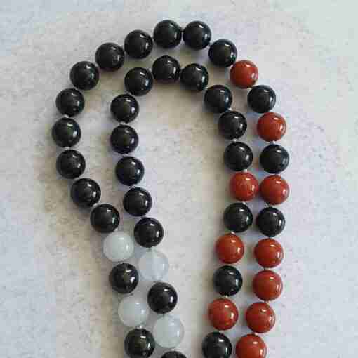 Rote Jaspis-Schneequarz-Schungit-Mala (2) – Bild 8