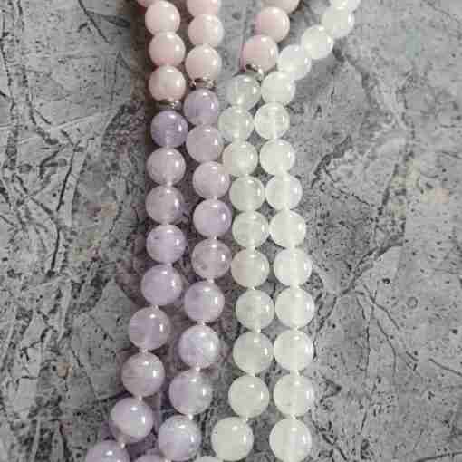 Amethyst (Lavendelamethyst) -Milchquarz-Rosenquarz-Mala + Armband – Bild 11