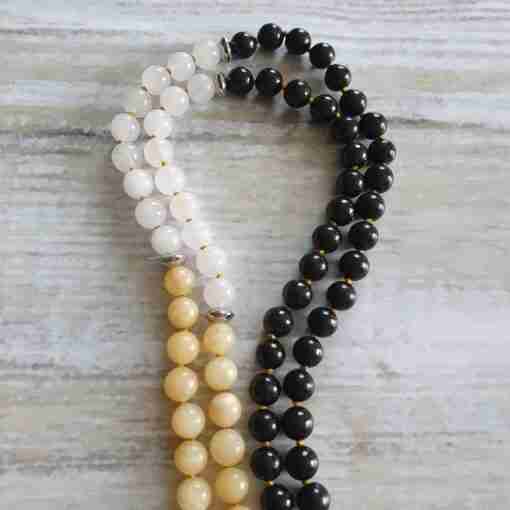 Schungit-gelbe Calcit-Schneequarz-Mala + Armband – Bild 11