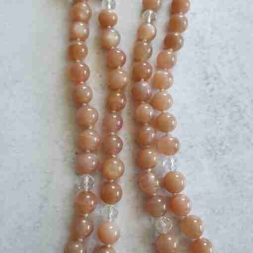 Pfirsichfarbene Mondstein-(Bergkristall)-weiße Aventurinquarz-Mala + Armband – Bild 12