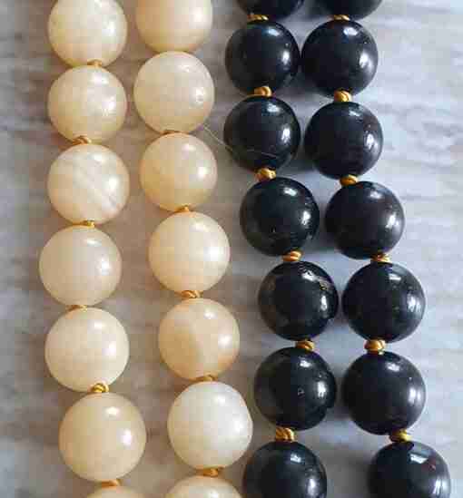 Schungit-gelbe Calcit-Schneequarz-Mala + Armband – Bild 13