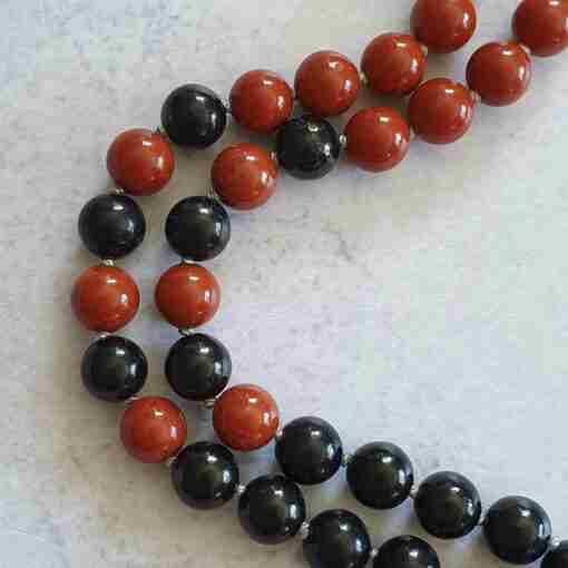 Rote Jaspis-Schneequarz-Schungit-Mala (2) – Bild 11