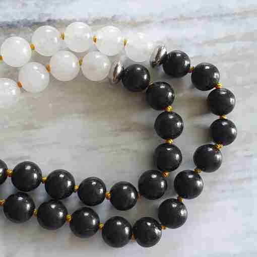 Schungit-gelbe Calcit-Schneequarz-Mala + Armband – Bild 14