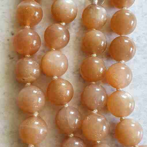 Pfirsichfarbene Mondstein-(Bergkristall)-weiße Aventurinquarz-Mala + Armband – Bild 14