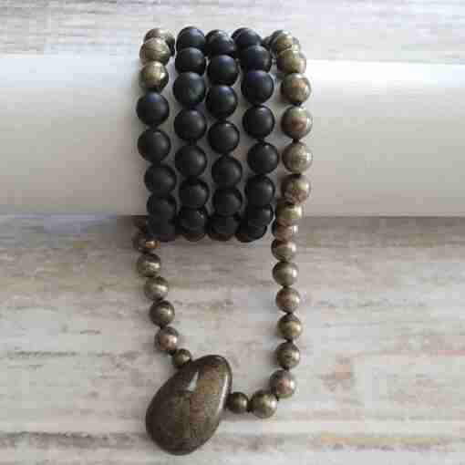 Matte Obsidian-Pyrit-Mala (1) – Bild 15