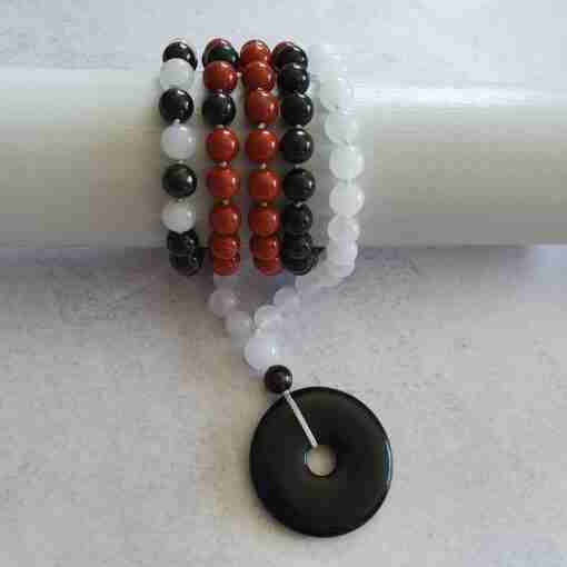 Rote Jaspis-Schneequarz-Schungit-Mala (2) – Bild 15