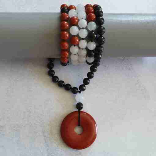Rote Jaspis-Schneequarz-Schungit-Mala (1) – Bild 17