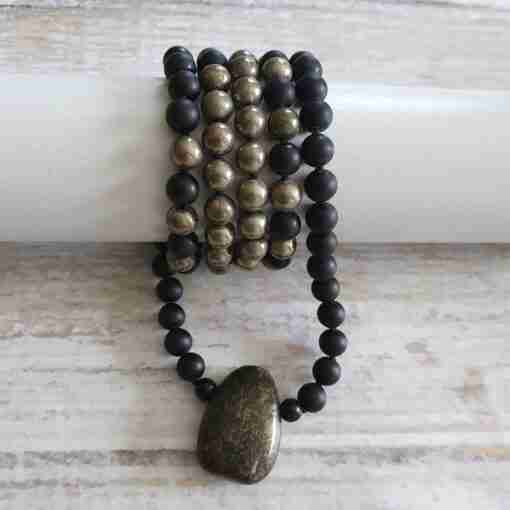 Matte Obsidian-Pyrit-Mala (2) – Bild 17