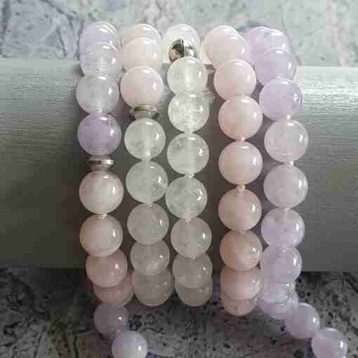 Amethyst (Lavendelamethyst) -Milchquarz-Rosenquarz-Mala + Armband – Bild 18