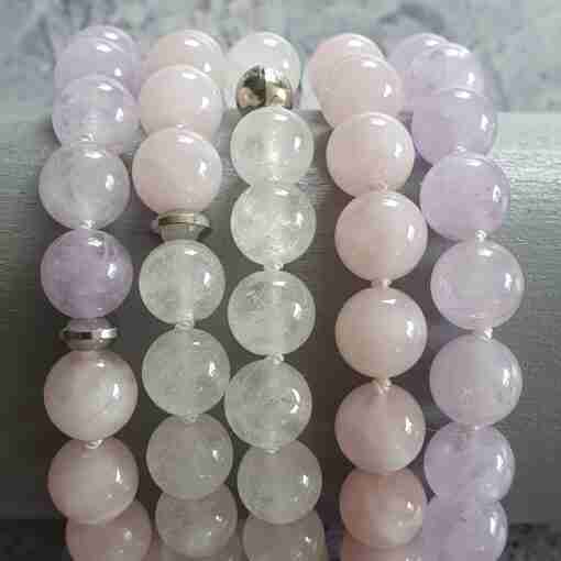 Amethyst (Lavendelamethyst) -Milchquarz-Rosenquarz-Mala + Armband – Bild 2