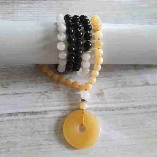 Schungit-gelbe Calcit-Schneequarz-Mala + Armband – Bild 22