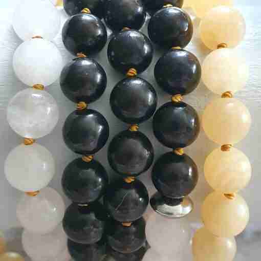 Schungit-gelbe Calcit-Schneequarz-Mala + Armband – Bild 2