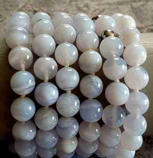 Blau gebänderte Chalcedon („Chalcedonachat“) -Mala mit blauem Chalcedon-Anhänger + Armband – Bild 2