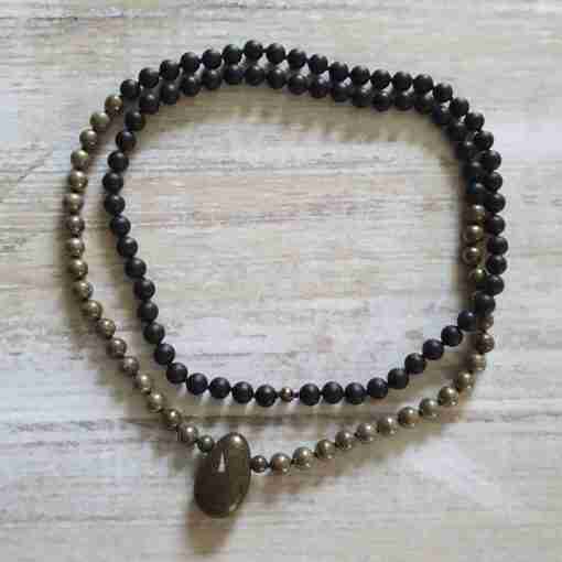 Matte Obsidian-Pyrit-Mala (1) – Bild 4