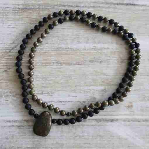 Matte Obsidian-Pyrit-Mala (2) – Bild 4