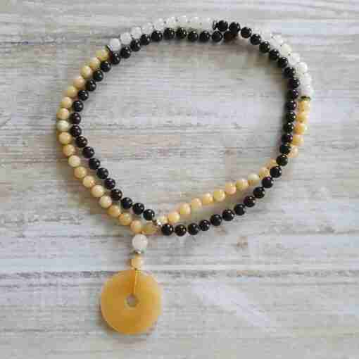 Schungit-gelbe Calcit-Schneequarz-Mala + Armband – Bild 3