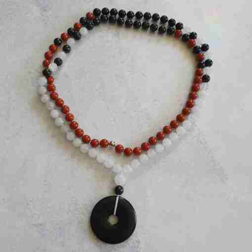 Rote Jaspis-Schneequarz-Schungit-Mala (2) – Bild 3