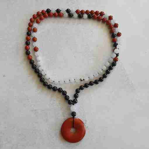 Rote Jaspis-Schneequarz-Schungit-Mala (1) – Bild 3