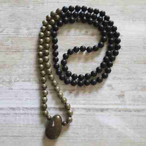 Matte Obsidian-Pyrit-Mala (1)