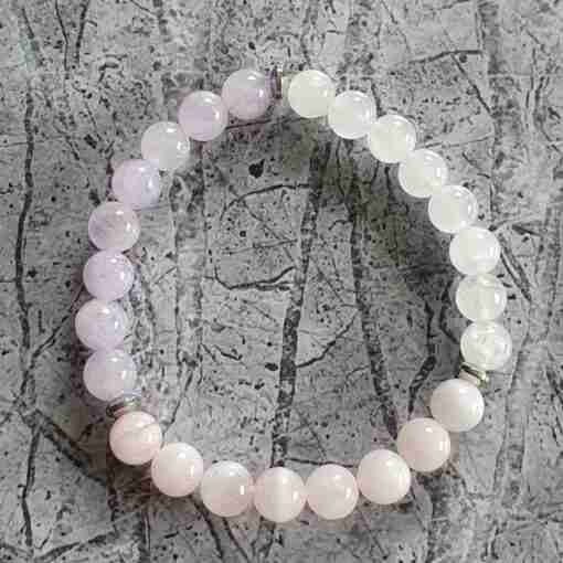 Amethyst (Lavendelamethyst) -Milchquarz-Rosenquarz-Mala + Armband – Bild 4