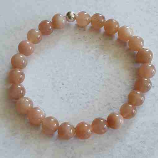 Pfirsichfarbene Mondstein-(Bergkristall)-weiße Aventurinquarz-Mala + Armband – Bild 4