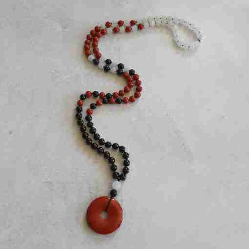 Rote Jaspis-Schneequarz-Schungit-Mala (1) – Bild 4