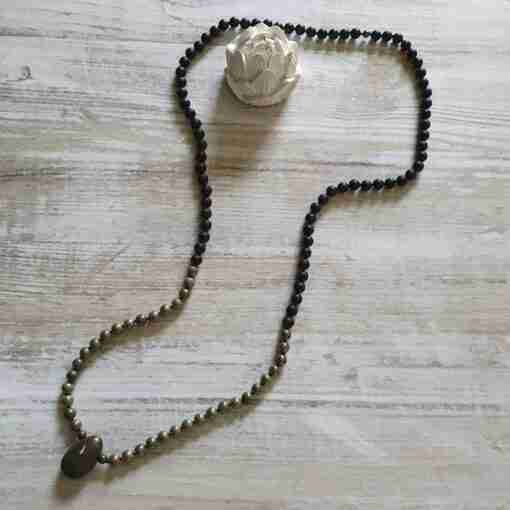 Matte Obsidian-Pyrit-Mala (1) – Bild 5