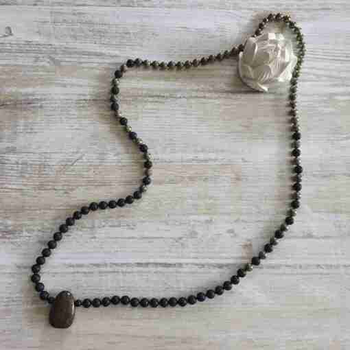 Matte Obsidian-Pyrit-Mala (2) – Bild 5