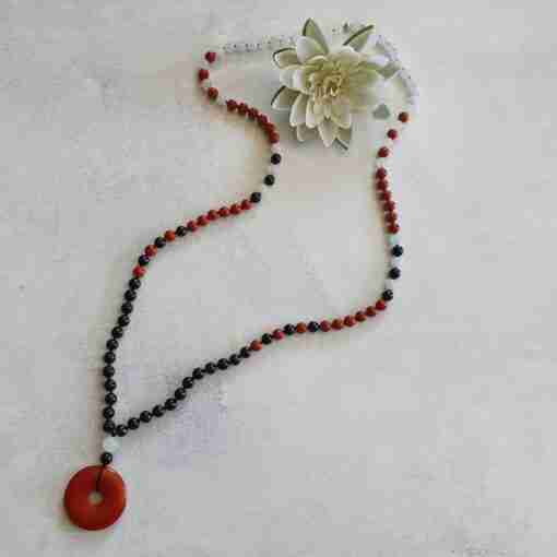 Rote Jaspis-Schneequarz-Schungit-Mala (1) – Bild 5