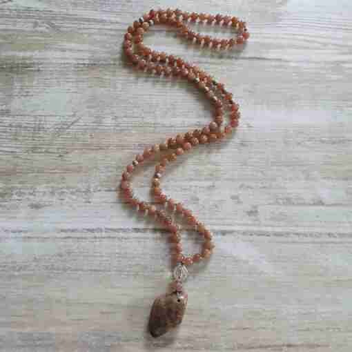 Rötlich braune Mondstein-Mala + Armband – Bild 6