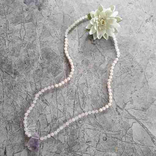 Amethyst (Lavendelamethyst) -Milchquarz-Rosenquarz-Mala + Armband – Bild 7
