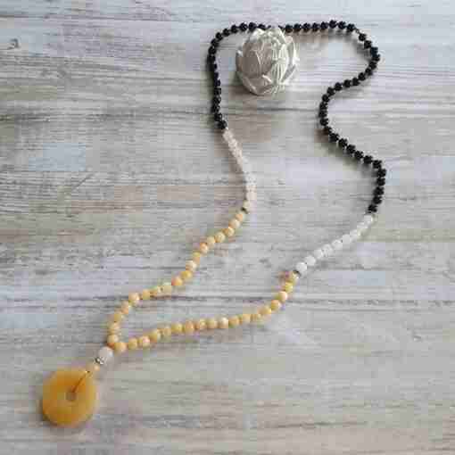 Schungit-gelbe Calcit-Schneequarz-Mala + Armband – Bild 7