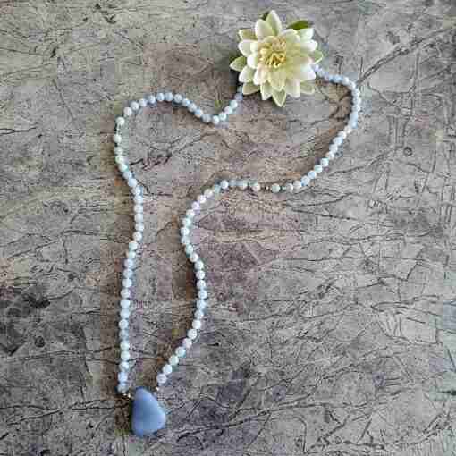Blau gebänderte Chalcedon („Chalcedonachat“) -Mala mit blauem Chalcedon-Anhänger + Armband – Bild 7