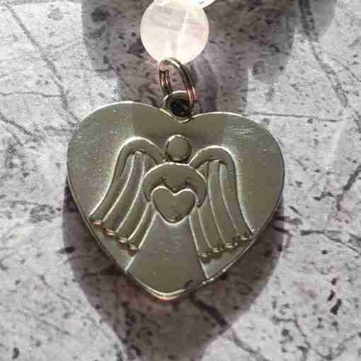 Weiße Achat-Lepidolith-Rosenquarz-Mala mit Edelstahlanhänger + Armband – Bild 9