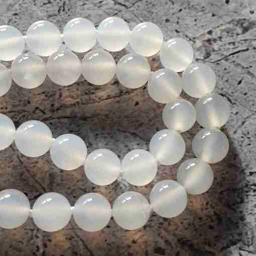Weiße Achat-Lepidolith-Rosenquarz-Mala mit Edelstahlanhänger + Armband – Bild 17